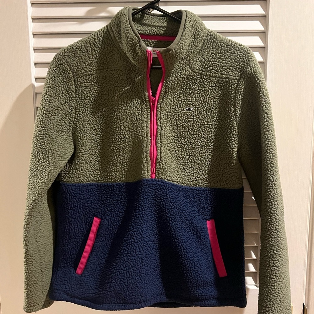 Woman’s XS Fleece Pullover - Olive Green, Pink and Navy